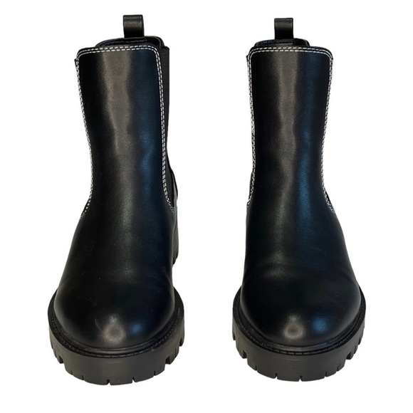 CAMPSITE | Chelsea Faux Leather Pull-On Lug Sole Ankle Boots Black Size 5 NEW - Picture 2 of 11
